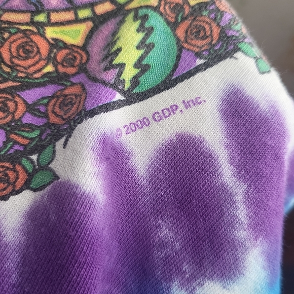VTG Liquid Blue Grateful Dead 2000 Bears Roses Tie Dye Mandala T-Shirt Size M - Picture 6 of 6